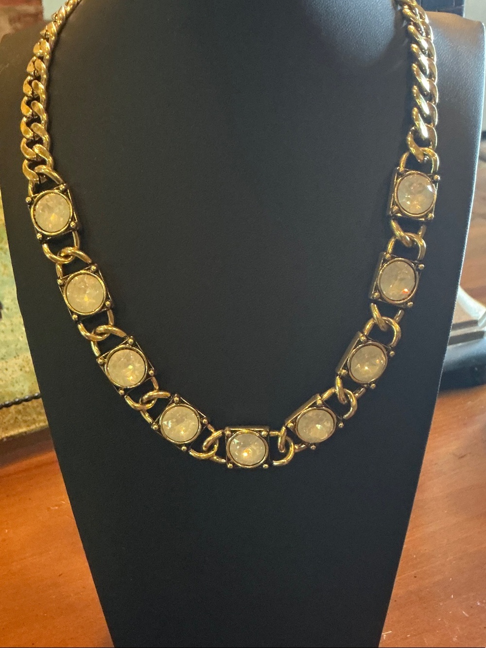 Gold-Tone Link Necklace with Clear Crystal Accents